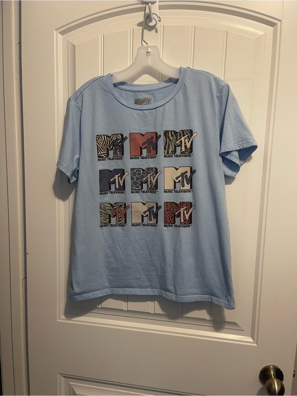 MTV Light Blue Large Tee with Colorful Logo Grid